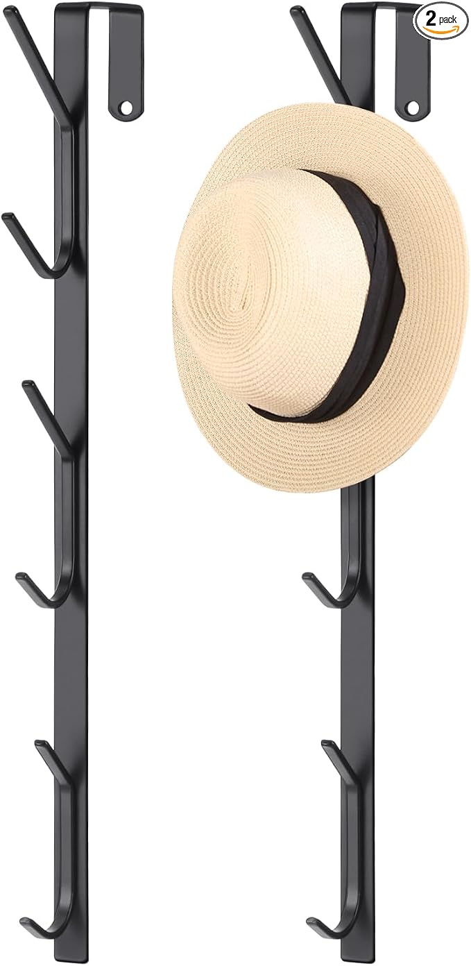 Tandefio 2 Pack 13.8" Over The Door Hook Hanger Comes with 6 Hooks from Large to Small Metal Extra Long Over The Door Hooks Hanger for Hats Rack Coat Scarf Purse Bags Scarf Keys and More (Black)