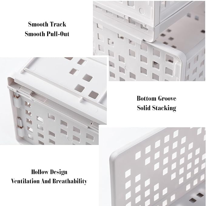 Closet Pull-Out Basket,Pull Out Drawer Organizer Containers Storage Bin,Stackable Shelf Baskets Organizer,for Bedroom Office Bathroom(13.18 x 17.71 x 5.11in)