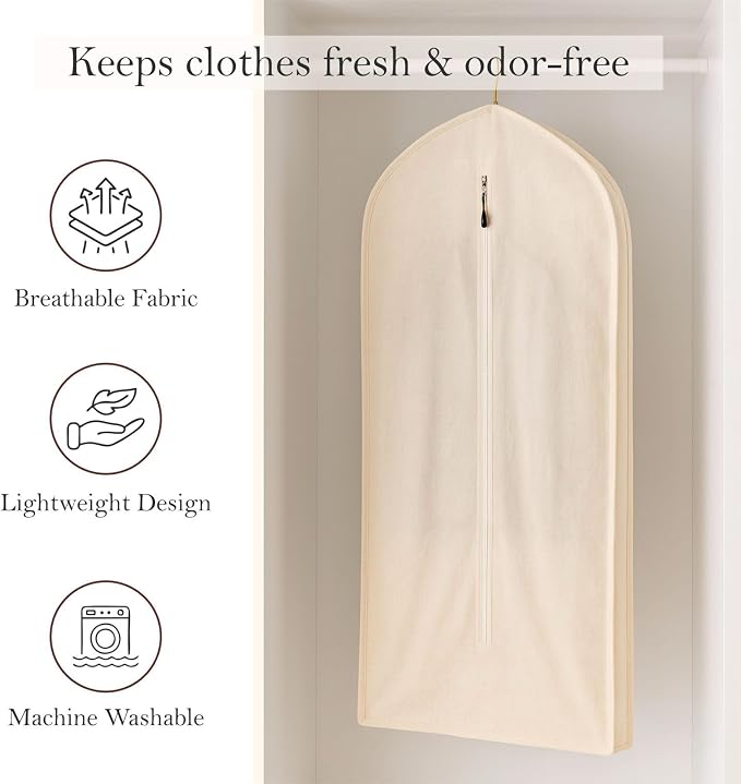 100% Cotton Garment Bag | Long | Breathable Garment Bags for Hanging Clothes | Garment Storage Bag for Long Dresses & Coats Storage | Pack of 1 (62 Inch)