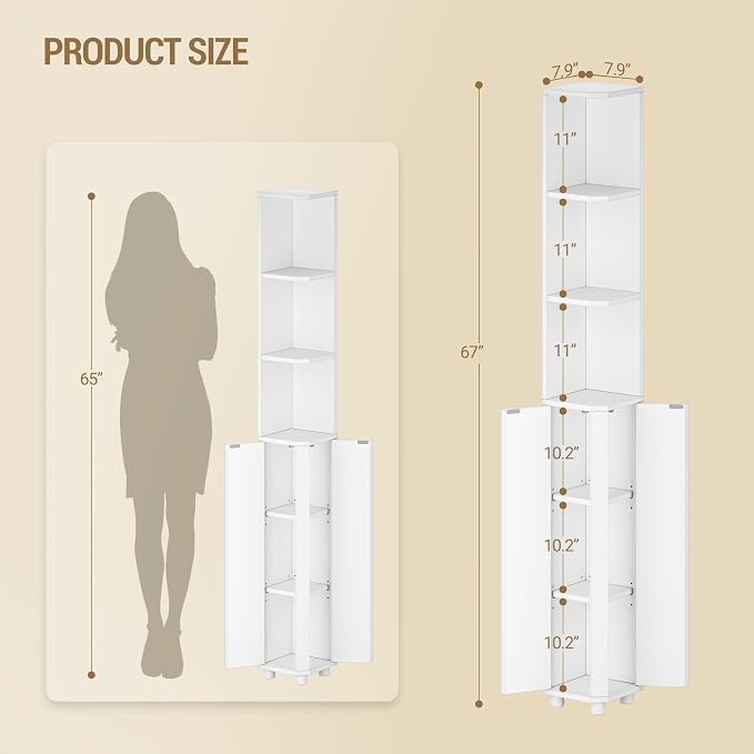 Hzuaneri Corner Cabinet, Tall Bathroom Corner Cabinet with Doors | Narrow Storage Cabinets with Adjustable Shelves, Bathroom Organizers and Storage for Small Space, White BC30003X