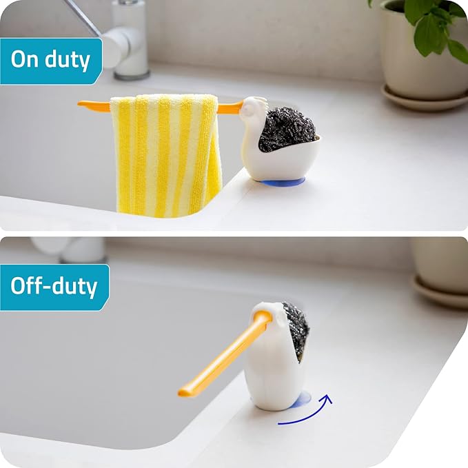 PELEG DESIGN Pelix Plastic Sponge and Cloth Holder for Kitchen Sink Caddy with Suction Cup, 2 in 1 Dish Kitchen Organizer and Decor, Fits All Dish Scrubber, Sponge and Cloth Standard Size