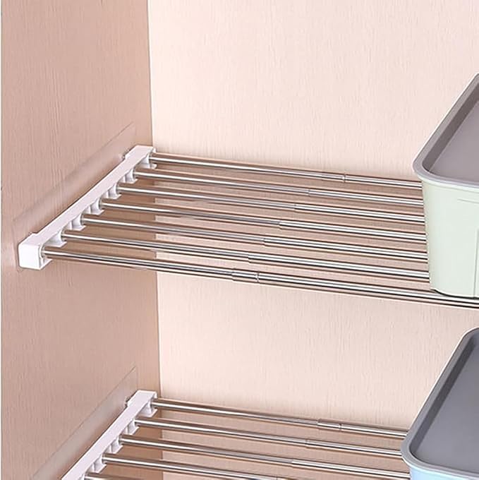 Closet Tension Shelf DIY Divider Metal Expandable Rod Adjustable Closet Shelves Organizer Scalable Layered Separators for Cabinet Storage Locker Clothes (9.4'' Wide,29.5''-51.2'' Long)