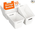 Lifewit Plastic Storage Basket for Organizing, 10 Pack Stackable Open Containers, Multi Size Storage Bins for Shelving, Pantry, Office and Cabinet, 6 Large and 4 Small Size, White