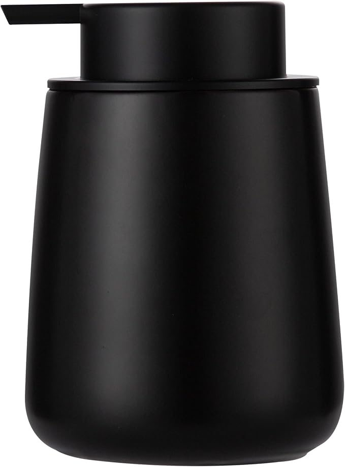 Enra Black Soap Dispenser,12 oz Ceramic Hand Lotion Dispenser, Refillable Dish Soap Dispenser,Modern Liquid Soap Dispenser for Bathroom,Kitchen with Easy-to-Press Pump(Black Liquid Type)