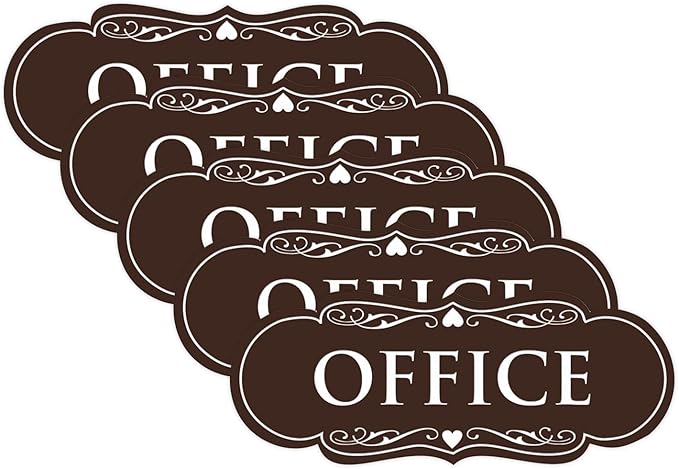 All Quality Designer Office Sign | Easy Installation - Dark Brown - Large (5 Pack)