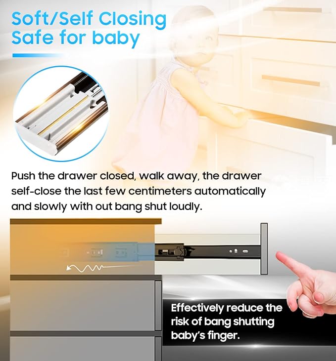 YENUO Soft Close Drawer Slides Full Extension Ball Bearing 12–24 Inch 100LB | Side Mount Heavy Duty Quiet Self Closing Cabinet Drawer Glides Rails Sizes 12–24 Inch for Kitchen Dresser Furniture Hardware