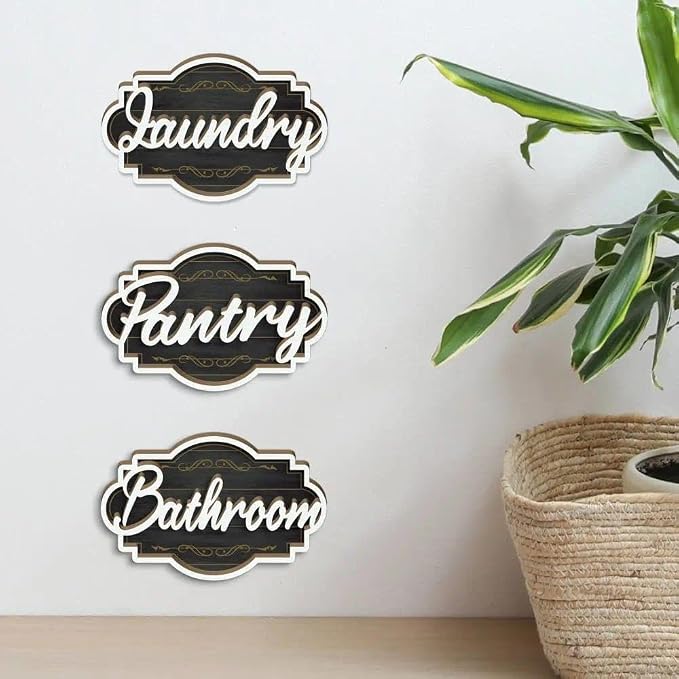 Putuo Decor Bathroom Pantry Laundry Wall Sign Set Wooden Room Label Decor Rustic Farmhouse Style For Home Kitchen Hallway Apartment Laundry Room