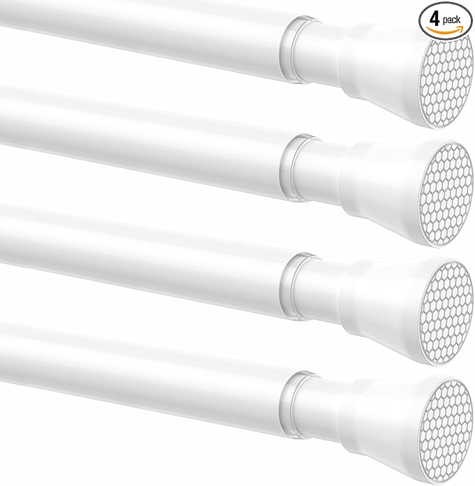 4 Pack Adjustable Tension Curtain Rod 30 to 64 inches, Curtain Rod for Windows Tension Rod No Drill, Spring Tension Curtain Rod for Window, Bathroom, Doorway, White