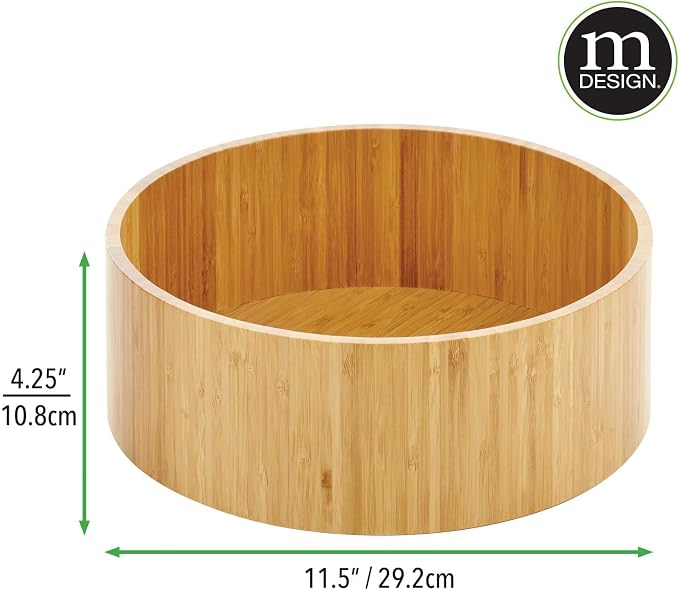 mDesign Lazy Susan Turntable Bamboo Spinner for Kitchen Cabinet, Pantry, Fridge, Cupboards, or Counter, Fully Rotating Organizer for Food, Spices, or Condiments, 11.5" Round, Echo Collection, Natural