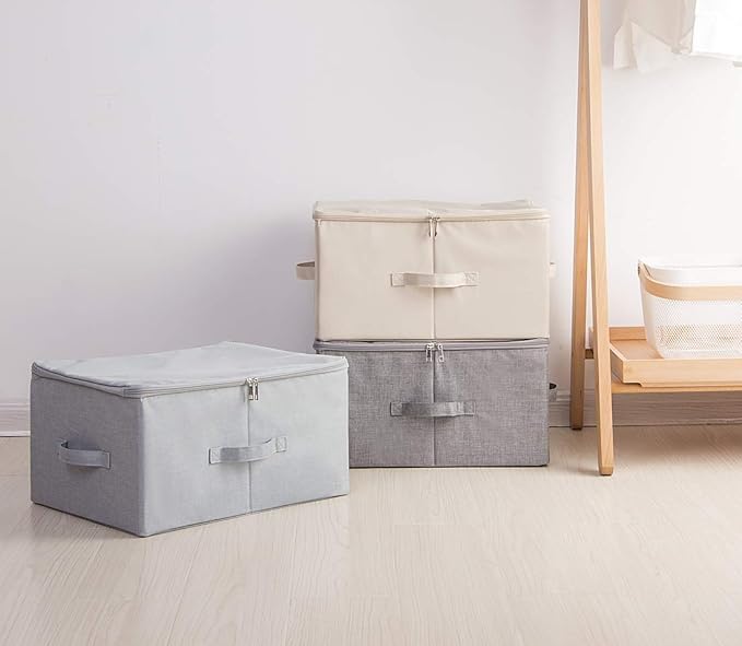 3-Pack Collapsible & Stackable Rigid Storage Organizer Bins for Clothes | 17.6×13.6×9.7",cabinets, shelves, attics, atop closets organizer,fold easily,Durable & Breathable Material,strength longevity