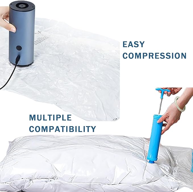 10 Pack 80% Space Saver Vacuum Storage Bags with Hand Pump, Compression Vacuum Seal Bags for Travel, Clothing, Luggage, Blankets, Comforters, Saving More Closet Space(10 Medium-HPUMP)