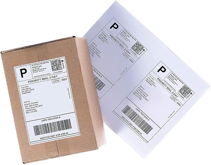 Half Sheet 8.5x5.5inch Shipping Mailing Label 200 Counts, 2 Labels Per Sheet 8.5 x 11 for Laser & Inkjet Printer, Permanent Adhesive Label Square Corner (100 Sheets)