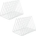 EASEPRES Vinyl Record Holder Storage, 9 Slot Metal Magazine Book Album Display Rack, Stylish Triangle Desktop File Sorter Organizer for Home Office, White Pack of 2