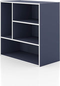 Homes: Inside + Out Apexa 4-Vertical Storage Organizer Shelves, Stackable Wood Bookcase for Organization, Dorm Teen Room Decor & Home Office, Steel Blue