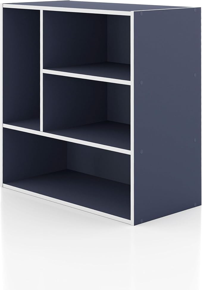 Homes: Inside + Out Apexa 4-Vertical Storage Organizer Shelves, Stackable Wood Bookcase for Organization, Dorm Teen Room Decor & Home Office, Steel Blue