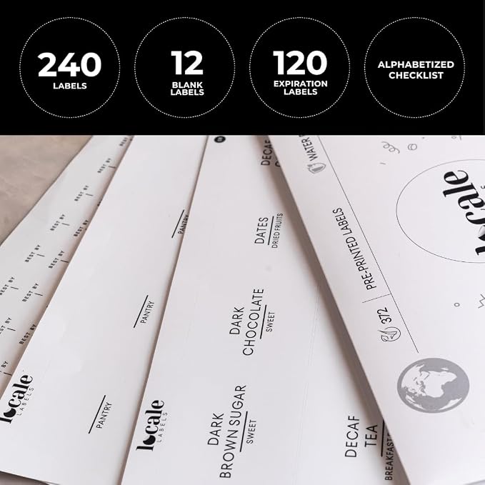 372 Pantry Labels for Global Food Items Including 120 Best by Labels for Food Containers, Jars, Storage, Pantry Organization- Global Pantry Collection (White, Square)