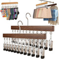 10/12-Clip Wooden Hanging Organizer, Sturdy Rack for Pants, Leggings, Socks, Hats, Scarves, Multi-Purpose Closet Storage for Home Use (2, Retro 12clip)
