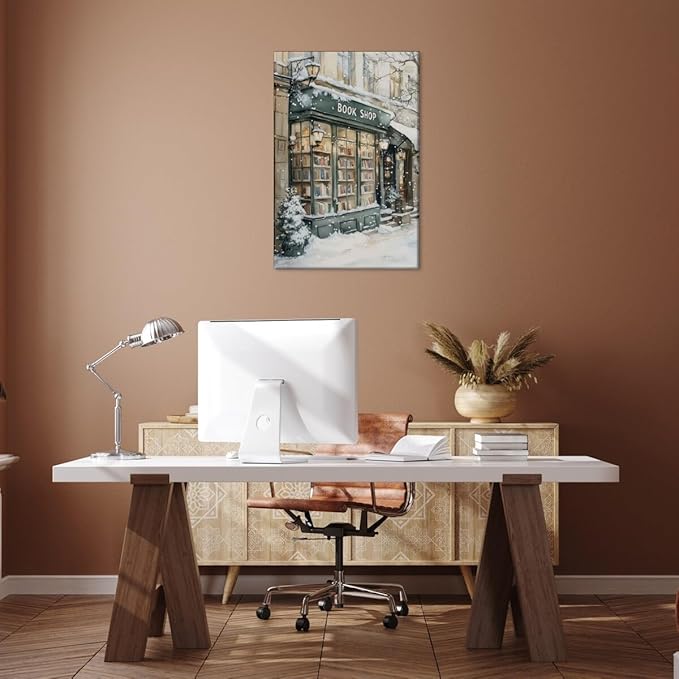 Winter Book Shop New York Book Lover Art Aesthetic Poster Canvas Wall Art Decoration Living Room Home Decor Bedroom Decoration Poster Framed16x24inch