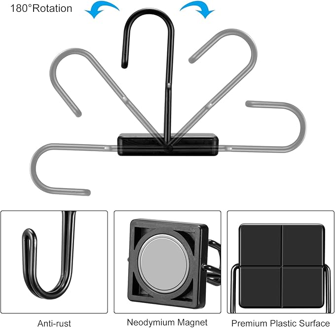 MAGTSMEI Black Magnetic Hooks Heavy Duty, Strong Neodymium Magnet Hooks for Fridge, Refrigerator Magnet with Hook for Hanging, Locker, Kitchen, Cruise, Grill, Industrial Magnetic Hooks, 4 Pack