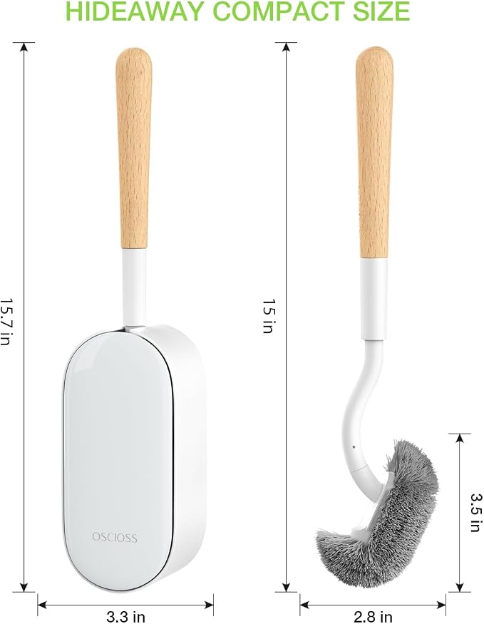 OSCIOSS Bamboo Toilet Brush Set, 2 Pack with Ergonomic Design, Compact Size, Durable Bristles, Wooden Holder for Bathroom Cleaning