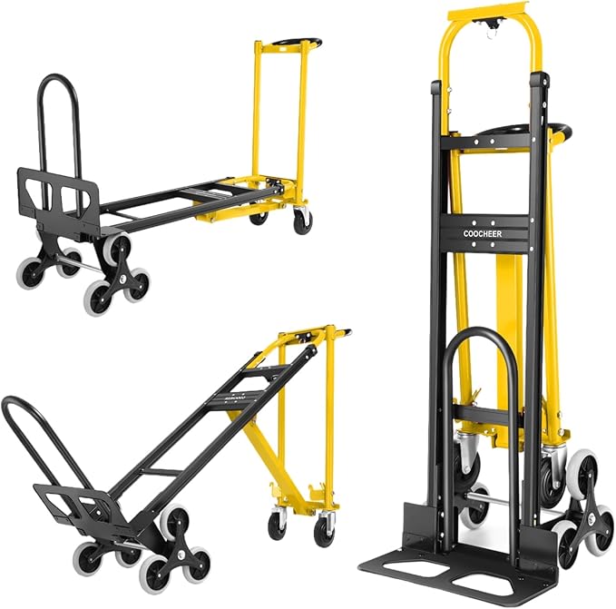 Professional 1000LBS Stair Climbing Hand Truck, Heavy Duty 3-in-1 Aluminum Folding Dolly Cart with Solid Wheels for Office/Moving/Travel (Yellow)