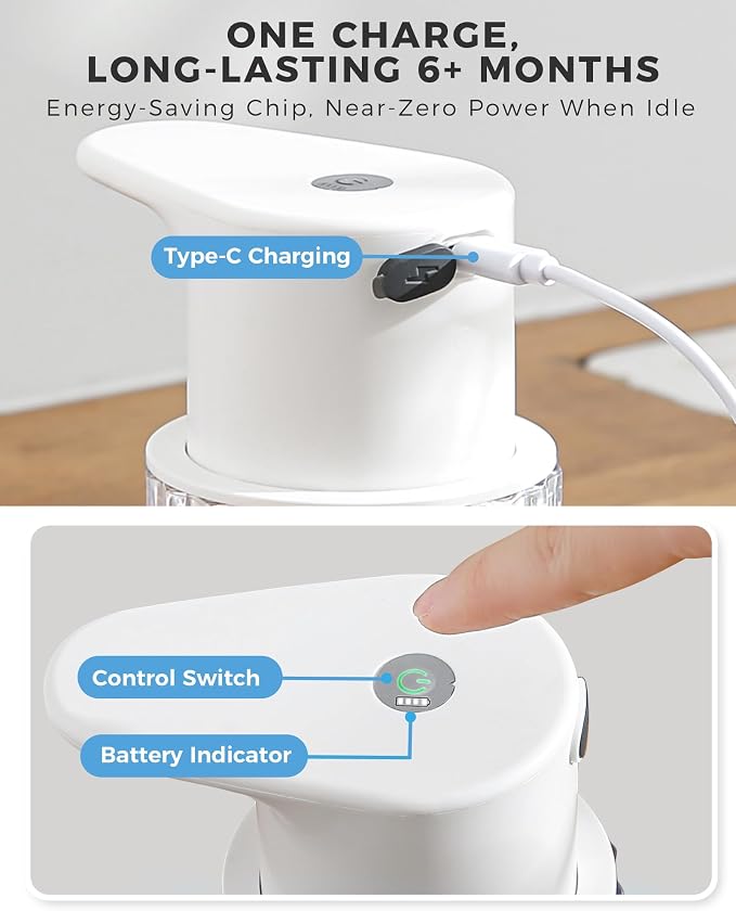 Automatic Soap Dispenser Touchless, USB Rechargeable for Kitchen & Bathroom | Hands Free Infrared Sensor, 3 Adjustable Soap Levels, IPX7 Waterproof, 10oz/300ML, for Hand Soap, Dish Soap&Lotion