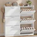 Shoe Cabinet with 6 Flip Drawers, Freestanding Shoe Rack Organizer with Adjustable Shelves, 47.2" W x 8.7" D x 47.2" H Narrow Shoe Storage Cabinet for Entryway, Foyer, Hallway, White