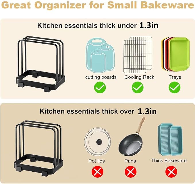 2 Pcs Cutting Board Organizer, Cutting Board Holder Rack, Baking Cookie Pan Sheets for Cabinet Storage or Kitchen Counter (Black)