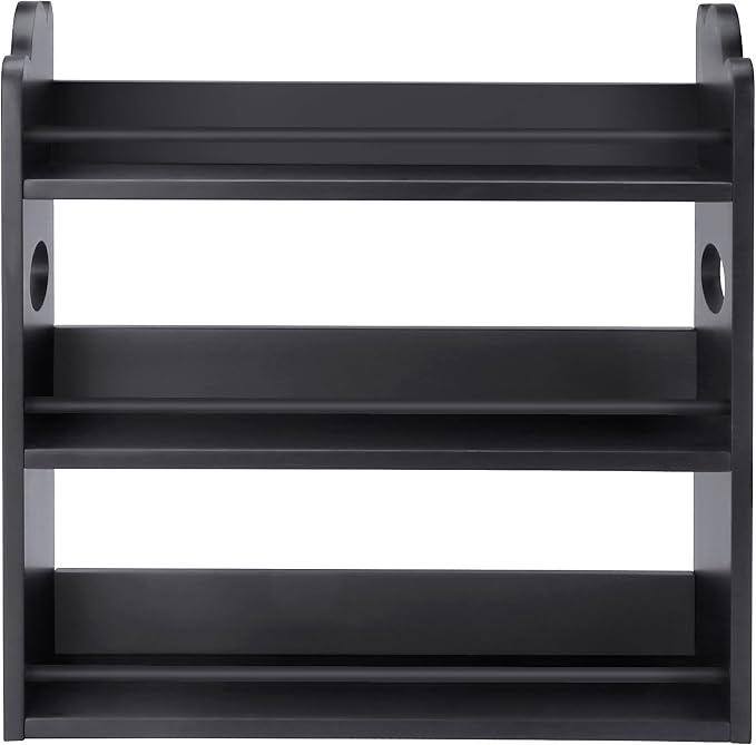 3 Tier Bamboo Spice Rack, Spice Rack Organizer, Seasoning Jars Rack Shelf Spice Organizer for Kitchen Counter or Wall Mounting, Spice Storage Holder with handles, Jars Not Included, Black