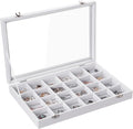 Frebeauty 24 Grid Earring Organizer,Velvet Jewelry Tray with Clear Lid | Drawer Jewelry Organizer for Rings Studs Brooch,Adjustable Divider,Dustproof Design,Earring Storage,Trinket Box,13.8×9.5Inch