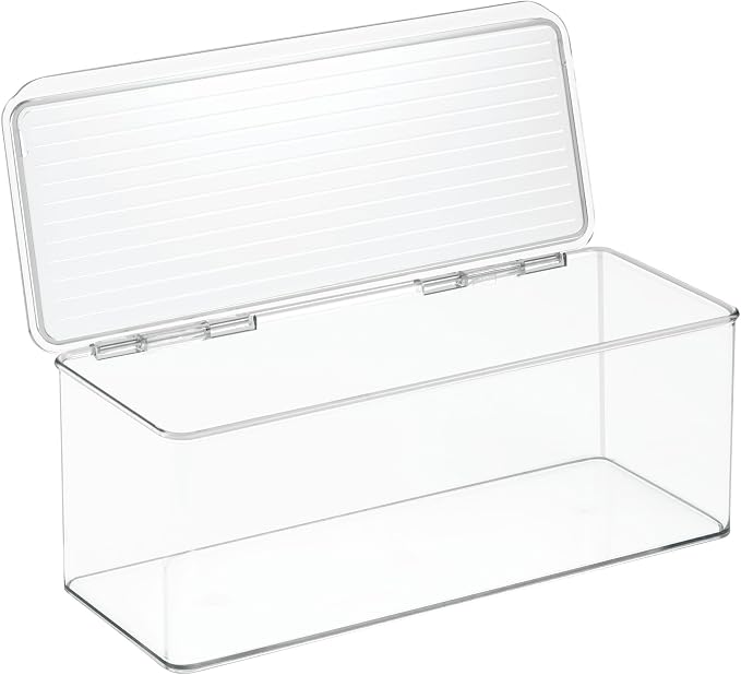 iDesign Plastic Stackable Hinged-Lid Storage Box, Clear | For Kitchen, For Bathroom, For Office