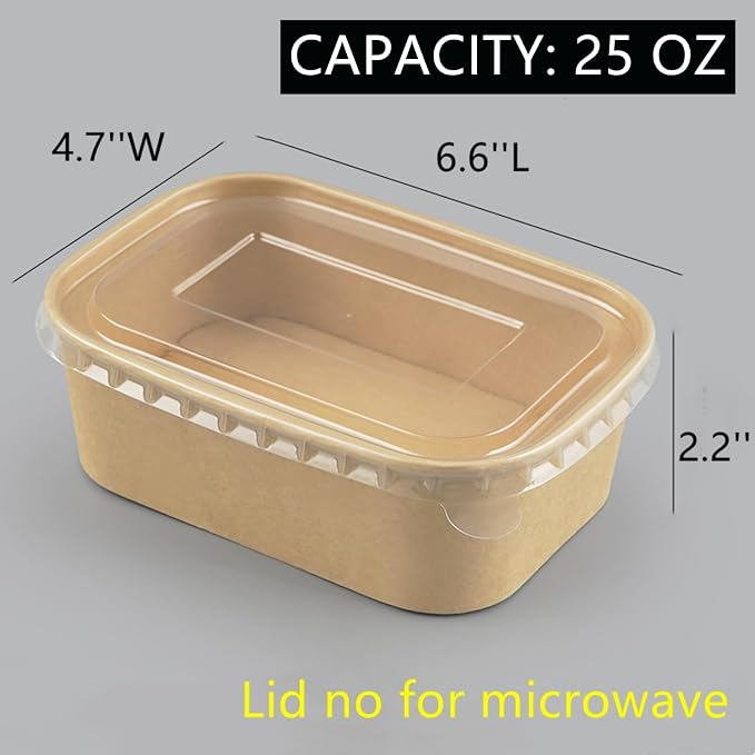 50 Pack 25oz Paper Meal Prep Containers with Lids, Disposable Kraft Food Containers, Stackable Oil-Proof Takeout Salad Bowls for Meal Prep, Picnic, Party Supplies, Microwave Freezer Safe