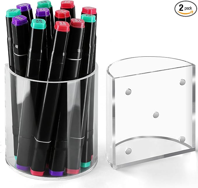 2Pack Magnetic Pen Holder, Magnetic Dry Erase Marker Holder Whiteboard Acrylic Marker Holder for Refrigerator, Office, Classroom, Pencil Cup, Pen Caddy, Classroom Organization