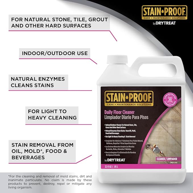 Stain Proof Daily Floor Cleaner Concentrate - 1 Qt., Enzymatic Cleaning Formula for Mopping Tile, Marble & Luxury Vinyl Floors; Hyper-Biodegradable Cleaner Solution
