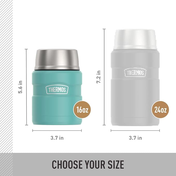 THERMOS Stainless King Vacuum-Insulated Food Jar with Spoon, 16 Ounce, Matte Teal