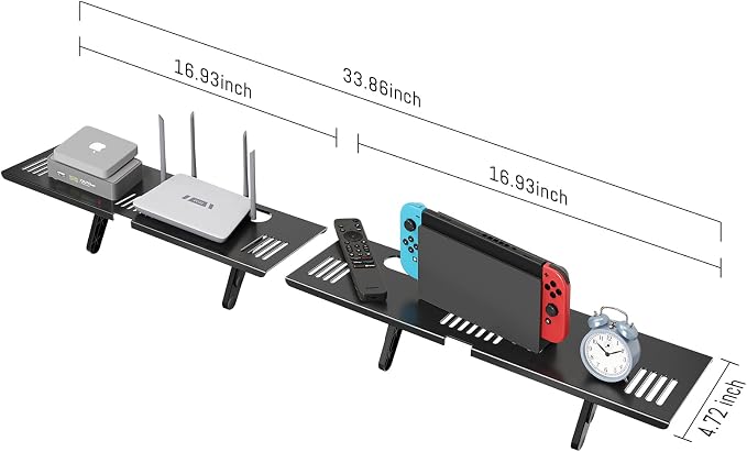 CABTE Adjustable Steel TV Top Shelf, Floating TV Stand, Universal Monitor Shelf for Soundbar, Game Console, Cable Box, Router Shelves (33.86X4.72inch) | Universal Monitor Shelf for Game Console, Cable Box, Router Shelves (33.86X4.72inch)