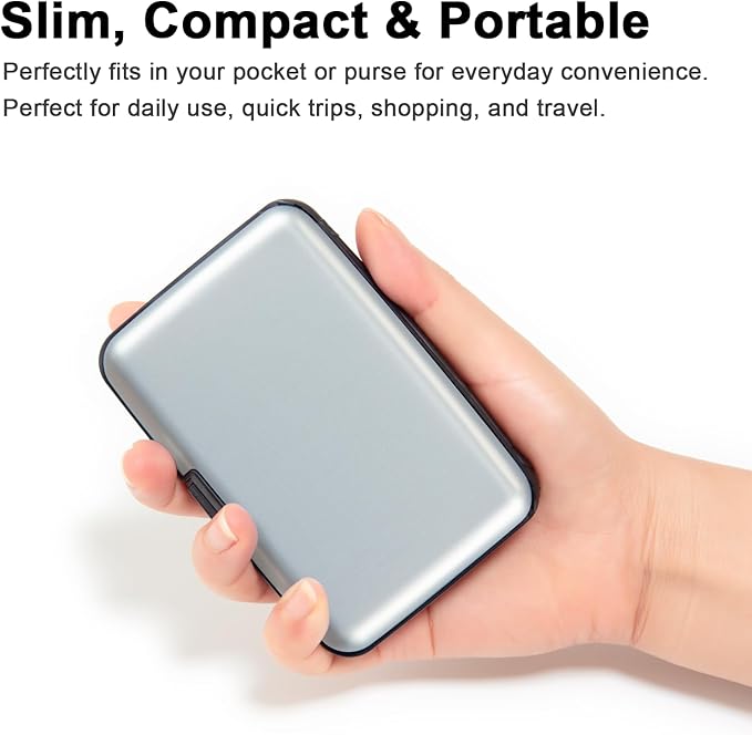 Credit Card Holder, RFID Blocking Metal Card Wallet for Women Men Slim ID Card Holders Protector Aluminum Business Hard Case (Silver)