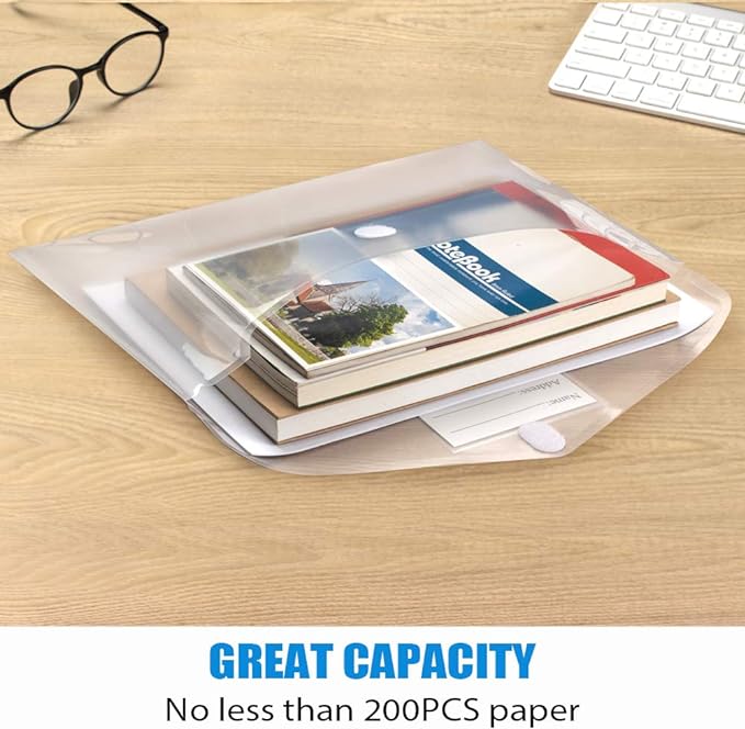 Sooez 24 Pack Plastic Envelopes Poly Envelopes, Clear Document File Folders US Letter A4 Size File Envelopes with Label Pocket for School Home Work Office Organization, Clear