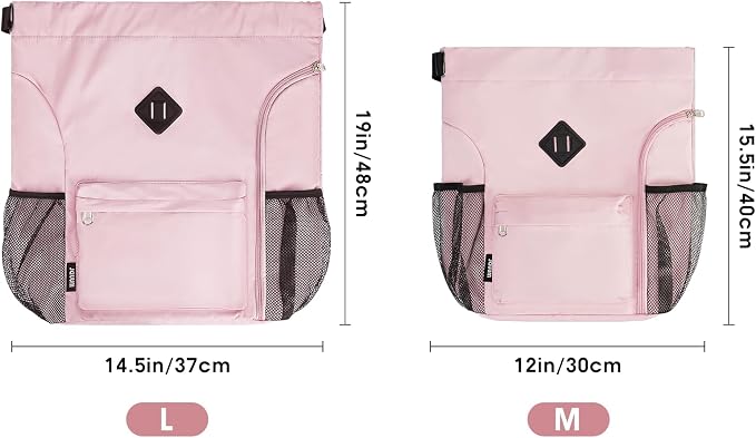 WANDF Drawstring Backpack with Shoe Compartment, Sports Gym Bag | Multi-Pocket Storage, Water-Resistant Fabric, Cinch String Bag