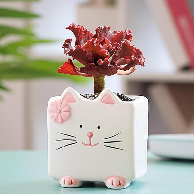 Ceramic Cat Shaped Pen Pencil Holder for Desk Decoration Accessories Cat Decor Makeup Brush Pen Cups Succulent Plant Pot Office School Ideal Gifts for Women, Mom or Birthdays