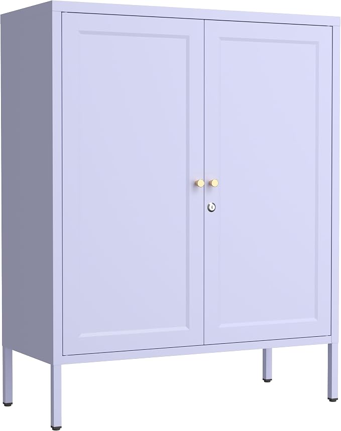 Lockable Metal Storage Cabinet with Adjustable Shelves, Multifunctional Versatile Storage Lockers, Durable Accent Sideboard for Entrance lingving Room Bathroom Purple 36" H X 31.5" W X 13.8" D