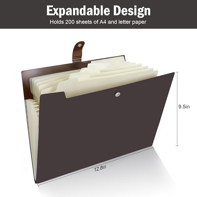 Expanding Organizer File Folder, Letter Size Expandable 8 Pockets Expanding Organizer Accordion File Folders with Labels A4 Paper Document Organizer for Home School Office Supplies