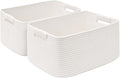 2 Pack Large Storage Basket for Organizing, 17.5"x13"x7" Woven Basket for Shelves, Closet Cube Storage Bins with Wrapped Handle, Cotton Rope Baskets for Kitchen, Clothes, Toys(Off White)