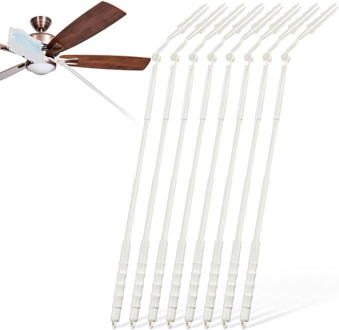 Colingmill 8 Pcs 3 ft Replacement Handles Compatible with Duster Refills, Long Extended Handle Only, Adjustable Length for Ceiling Fans, Blinds, Shelves, Windows, Foldable & Extendable (White)