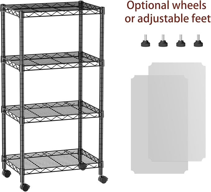 SINGAYE Small Wire 4 Adjustable Shelves Pantry Metal Shelf Floor Organizer | Armoire Adjustable Floor Kitchen Narrow Organizer Rack Shelving Short Square Stackable Standing Storage Tier Under Unit