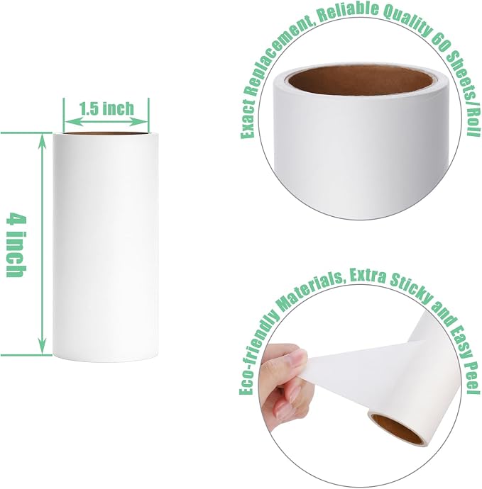 4 inch Lint Roller Refills Compatible with Evercare PetLovers Muji Swihauk Bailalibo and More Standard 4 inch Lint Rollers Extra Sticky 60 Sheets per Refill 5 Pack Total 300 Sheets