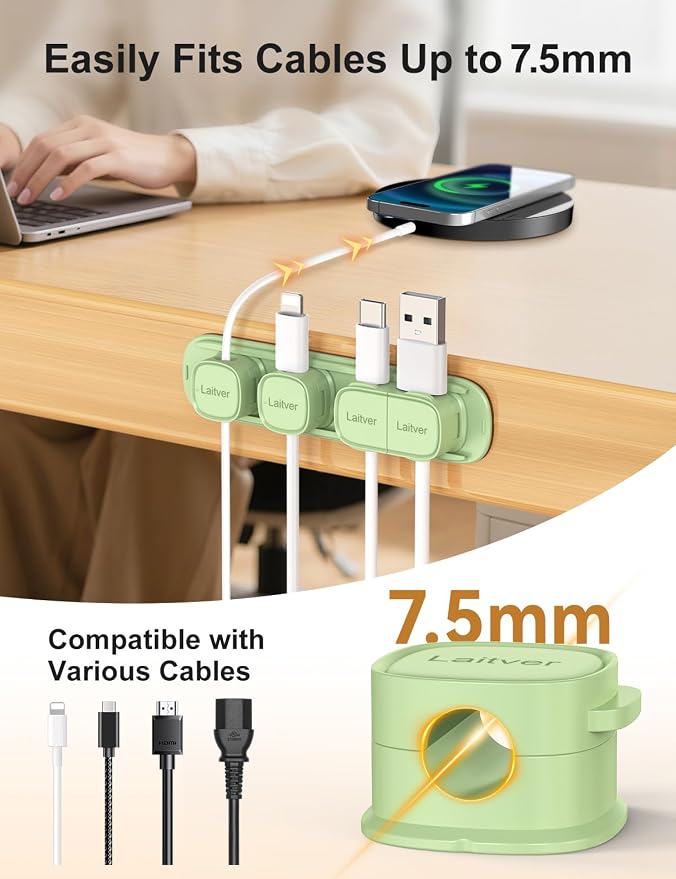 6 Pack Magnetic Cable Clips [1s Open/Lock], Cord Organizer Holder | Strong Adhesive Desk Cable Management- Organize Charging Cords Neatly for Home, Office, Car,Desk, Nightstand-Cyan