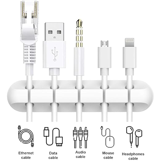 INCHOR White Cable Clips, Cord Organizer Cable Management, Cable Organizers USB Cable Holder Wire Organizer Cord Clips, 2 Packs Cable Straps for Desk Car Home and Office (5, 3 Slots)