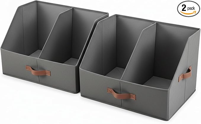 Closet Organizers And Storage - EXTRA LOAD & HEIGHT FOR DEEP Trapezoid Storage Bin W/ Handles & Adjustable Dividers, Collapsible Storage Bins For Clothes Storage & Shelf Organizer (2pcs, L, Dark Gray)
