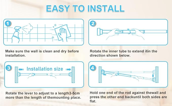 Tension Curtain Rod 30 To 63 Inch Black Tension Rods Adjustable Spring Loaded Curtain Rods 7/8" Curtains Rods No Drilling Tension Rods For Windows Bedroom Closet Doorway Door